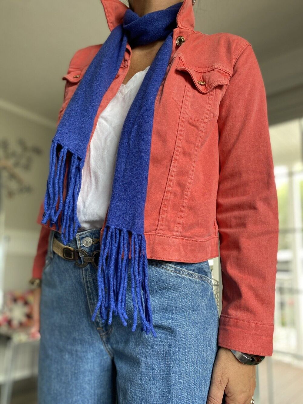 Moda International scarf Womens Rabbit angora blend Soft cobalt color